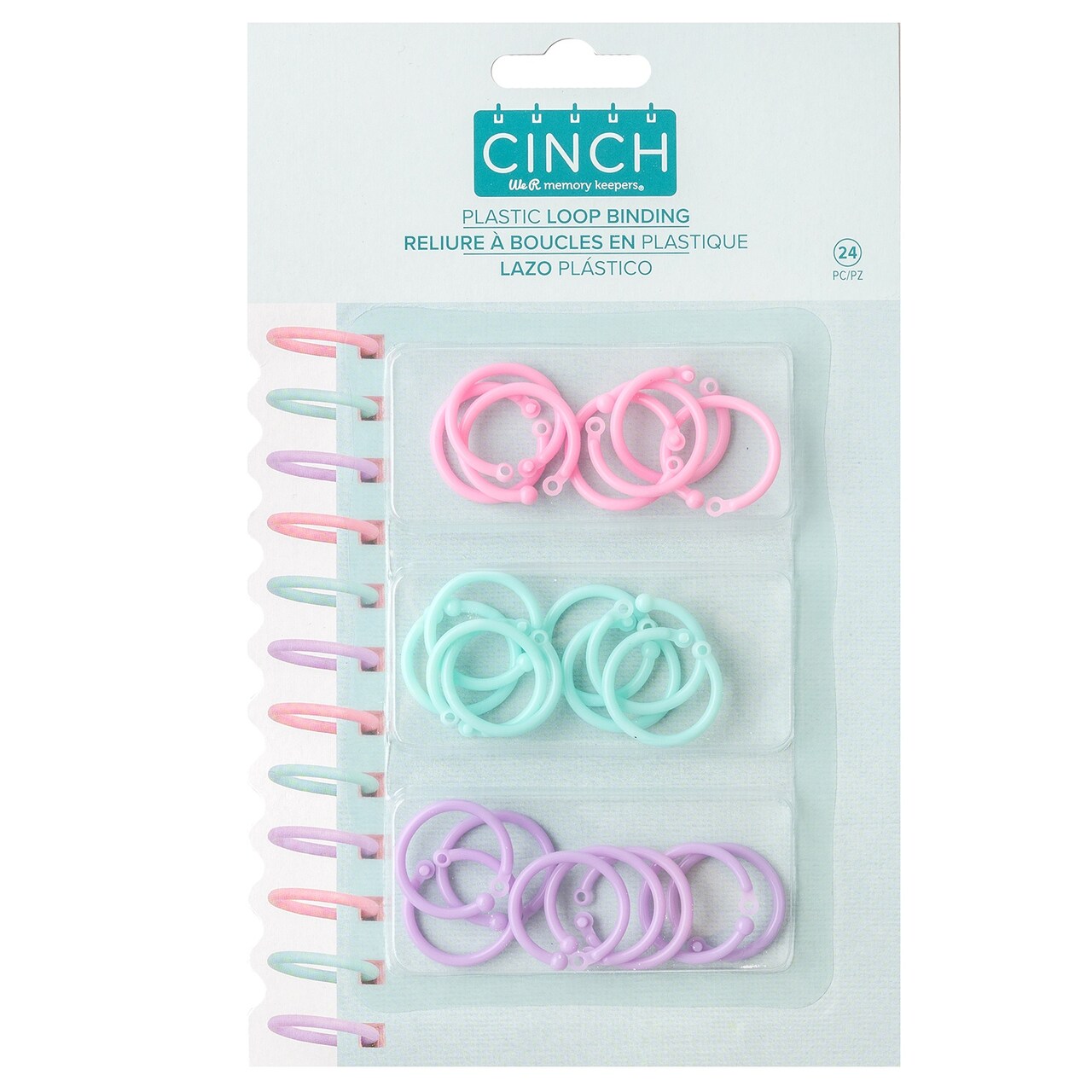 We R Cinch Plastic Loop Binding 24/Pkg-Pink, Lilac & Blue